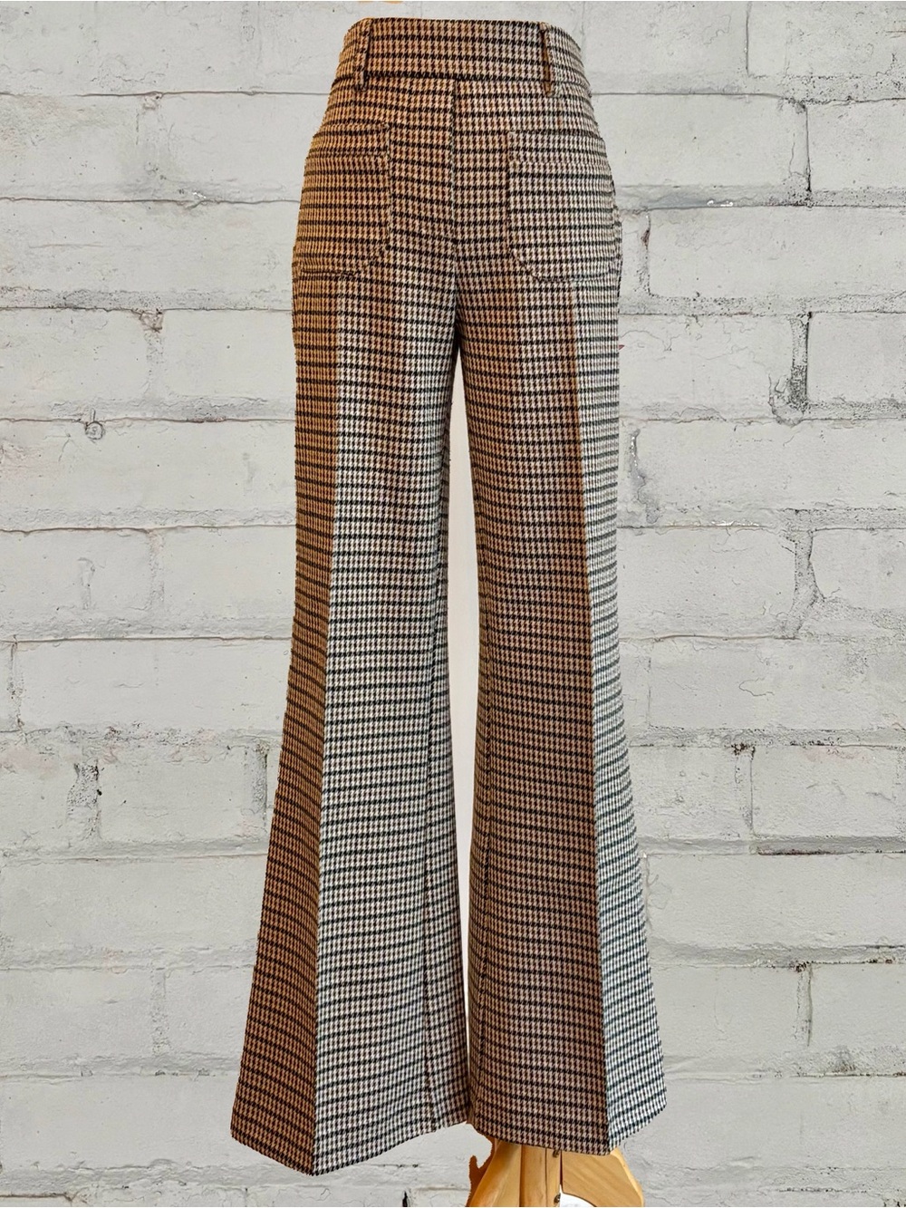 High Rise Houndstooth Wide-Leg Pants - Brown/Black